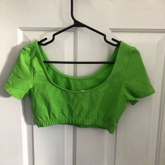 Neon Green Cropped Short Sleeve Top - Picture 5 of 6